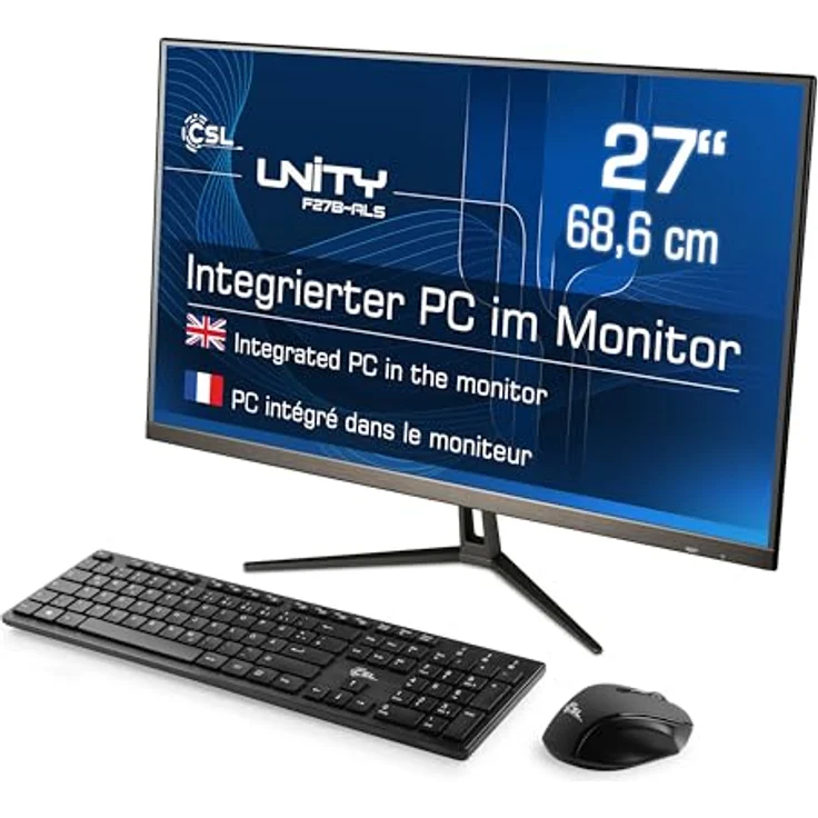 CSL-Computer All-in-One-PC Unity F27B-ALS, 27 Zoll Full HD, Intel N200 CPU, 2000 GB SSD, 8 GB DDR4-RAM, Windows 11 Home, schwarz – Bild 1
