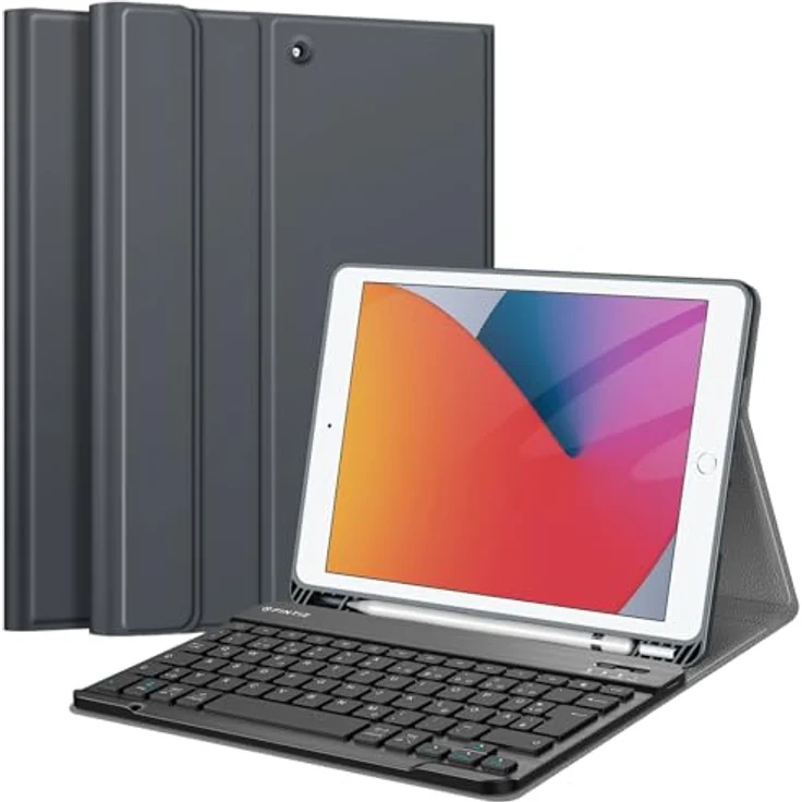 Fintie Tastatur Hülle für iPad 10.2 Zoll (9/8/ 7 Generation - 2021/2020/2019), Himmelgrau, mit TPU Rückschale, Pencil Halter und magnetisch Abnehmbarer Tastatur – Bild 1