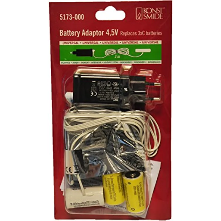 Konstsmide Netzadapter für Batterieartikel mit 3 x C 1.5V Batterien, 4.5V, weißes Kabel - 5173-000