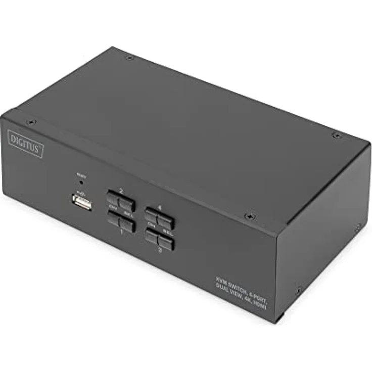 DIGITUS KVM-Switch HDMI – 4-Port Dual-Display – 4 PC 2 Monitore – 1x Maus, Tastatur & Audio für 4 Computer – UHD 4K@30Hz (3840 x 2160p) – Hot-Key KVM Umschalter – 1x USB 2.0 Hub – Schwarz – Bild 1