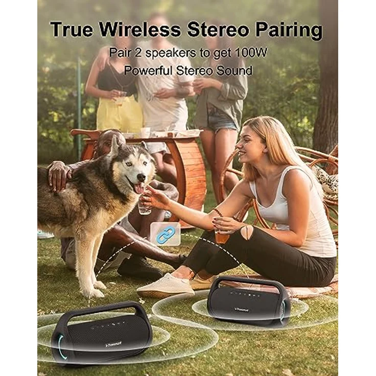 Tronsmart Bluetooth Lautsprecher, Beat-gesteuerte Lichtshow, 50W Stereo Sound, 15h Akku, mit Power Bank, Verbesserter IPX6 Wasserdicht, Outdoor Party Lautsprecher für Garten, draußen, Camping – Bild 5