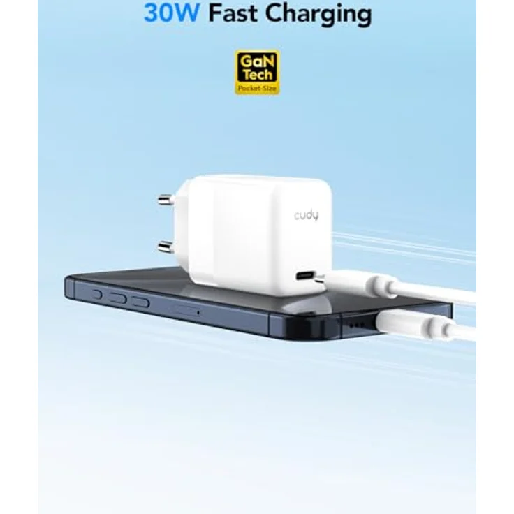 Cudy CH30 GAN USB-C-Ladegerät, 30 W Schnellladegerät mit PD/QC 3.0, kompakt und sicher für iPhone, Samsung, Pixel, iPad, MacBook, Xiaomi, OnePlus – Bild 2