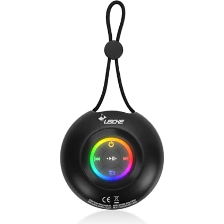 LEICKE DJ Roxxx Shower II, Tragbarer Bluetooth Mini-Lautsprecher mit 5W Sound, LED-Licht, Handschlaufe & USB-C, spritzwassergeschützt, ideal für Dusche und Outdoor-Aktivitäten – Bild 5