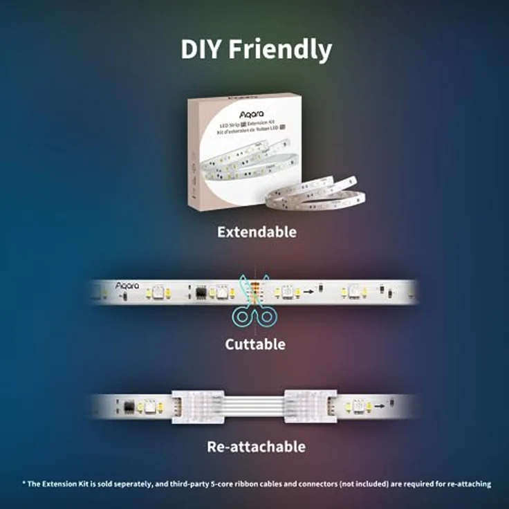 Aqara LED Streifen T1 mit Matter, ERFORDERT Zigbee 3.0 HUB, 2M RGBIC LED mit 16 Millionen Farben/einstellbarem Weiß/Farbverlaufseffekten, Unterstützt Apple Home, Google Home und Alexa – Bild 4