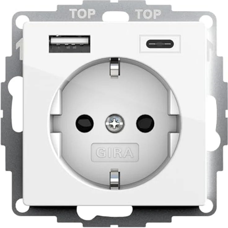 Gira 245903 SchukoSteckdose USB-Anschluss Shutter Berührungsschutz 2-fach TypA(max.2,4A) TypC(max.3A) System 55 Reinweiß glänzend UP Schutzkontaktsteckdose Wandsteckdose Smartphone Tablet 32mm – Bild 2