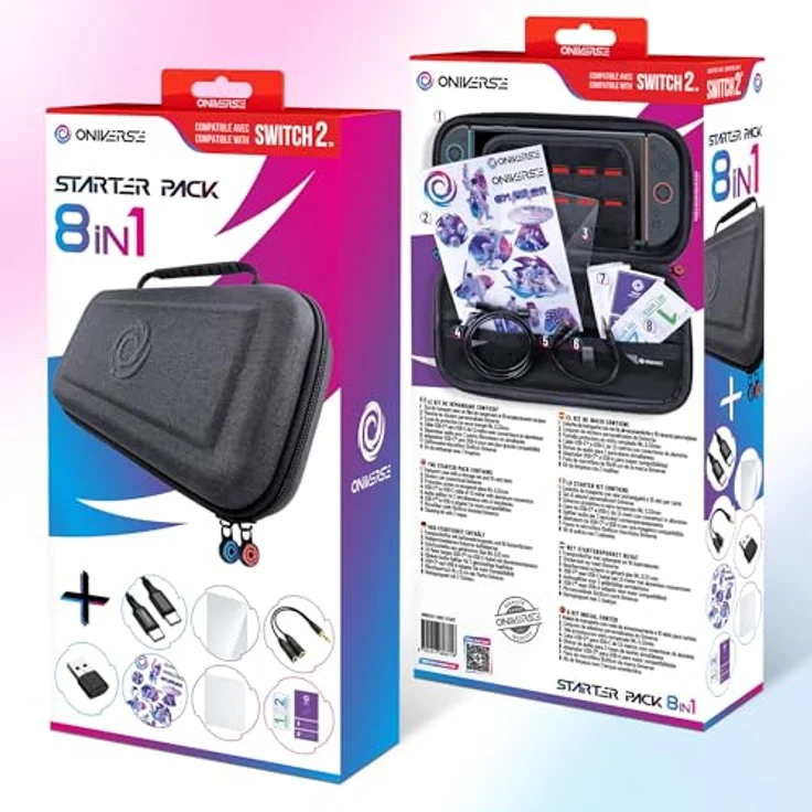 Oniverse 8-in-1 Starter Kit für Nintendo Switch 2, Zubehörset mit Tasche, Schutzglas und Audio-Splitter – Bild 7