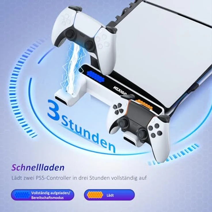 NexiGo PS5 Slim Horizontal Stand mit Ladestation für PS5 und Edge Controller, RGB Kühlventilator mit Temperaturkontrolle, LED-Anzeige, kompatibel mit PS5 Slim, Weiß – Bild 4