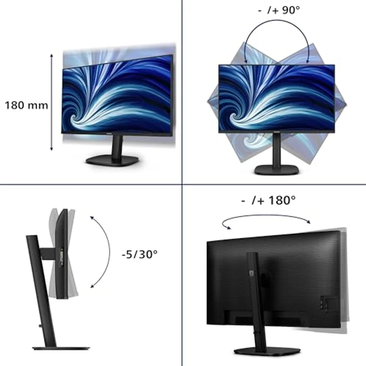 Philips 24B2U3301D 24 Zoll WUXGA Monitor mit 100Hz, IPS Panel, 4ms GtG, Adaptive Sync, Höhenverstellung, integrierten Lautsprechern, Schwarz – Bild 5