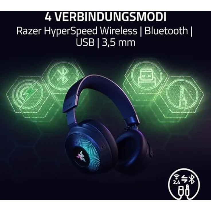 Razer Kraken V4 Pro - Kabelloses Gaming-Headset mit Sensa HD-Haptik, OLED-Control-Hub, TriForce 40mm Treiber, HyperSpeed & Bluetooth, THX Spatial Audio, RGB - Schwarz – Bild 4