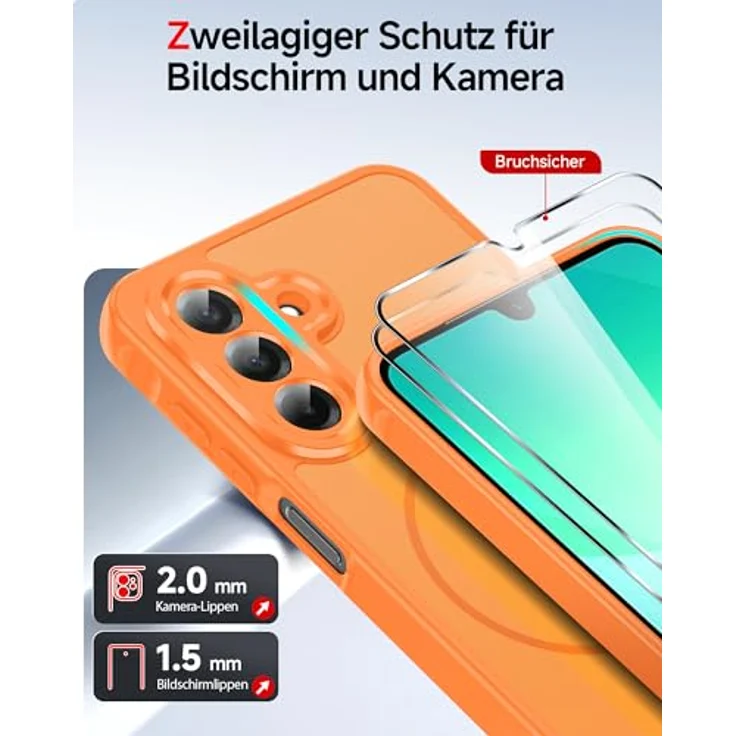 LeYi für Samsung Galaxy A26 5G Hülle mit Magsafe, inklusive 2X Panzerglas, ultra-starker Magnetbefestigung, orange – Bild 4