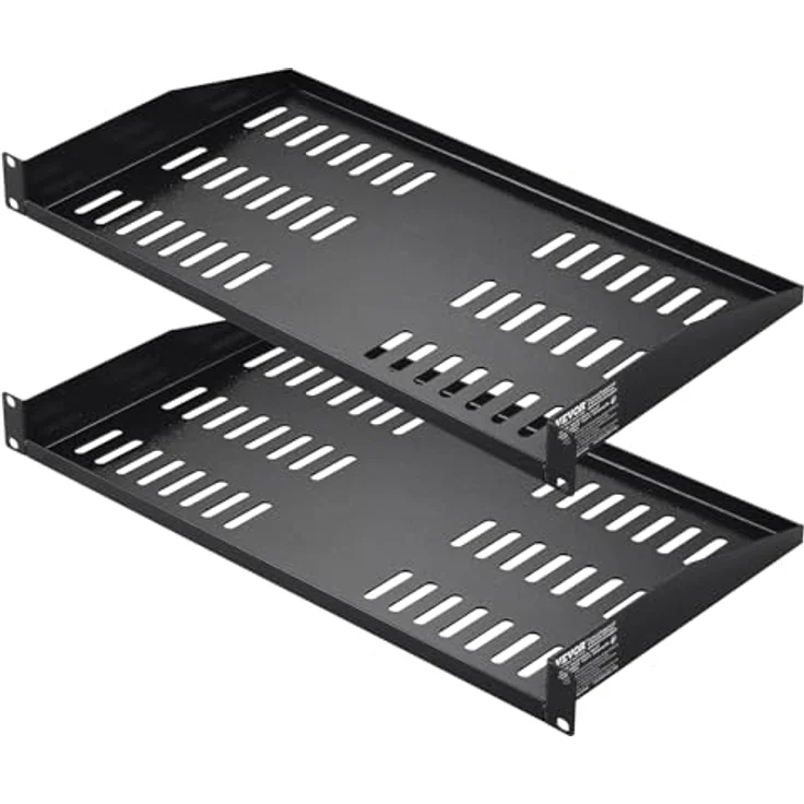 VEVOR 2er-Set 1U Fachboden aus Kohlenstoffstahl, 254 mm Tiefe, 22,68 kg Tragfähigkeit, optimierte Luftzirkulation für 482,6 mm Netzwerkschrank – Bild 1