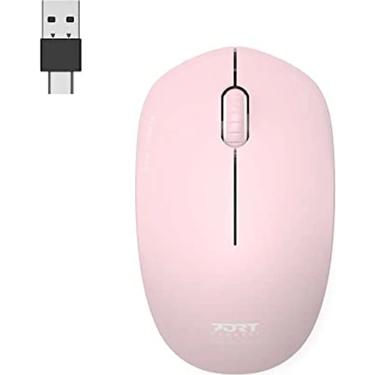 Port Designs Anschluss für kabellose Maus, PC, kabellos, 2,4 GHz, Kollektion 2 für Computer – optischer Sensor 1600 DPI – 3 Tasten – kompakt, beidhändig & leise, Rosa – Bild 1