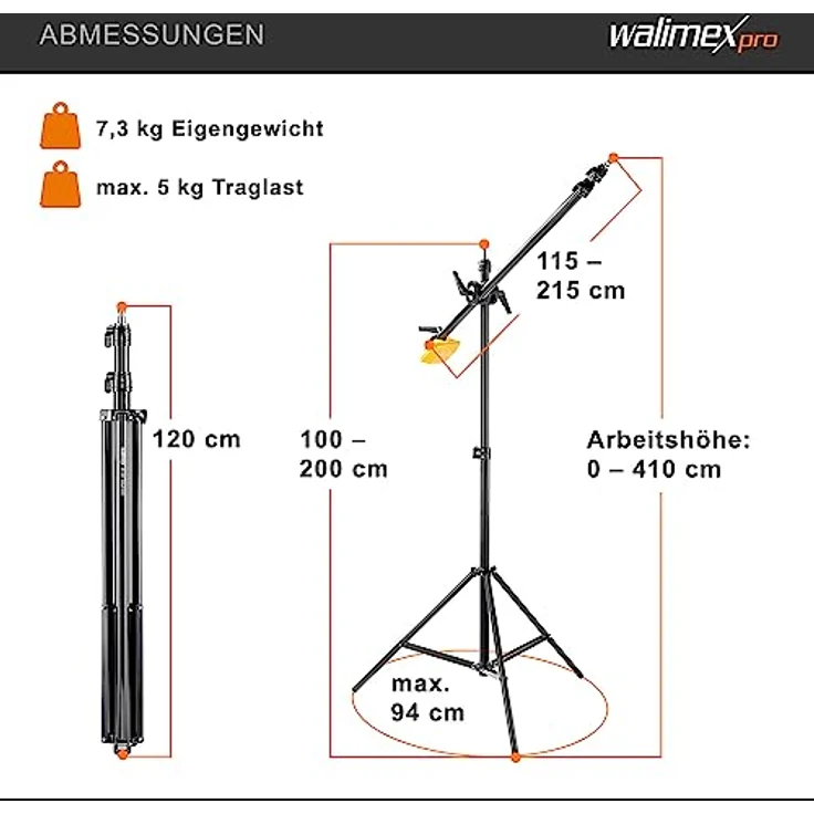 Walimex Pro WT-501 Galgenstativ (max. Höhe ca. 175 cm und Belastbarkeit ca. 5 kg) – Bild 4