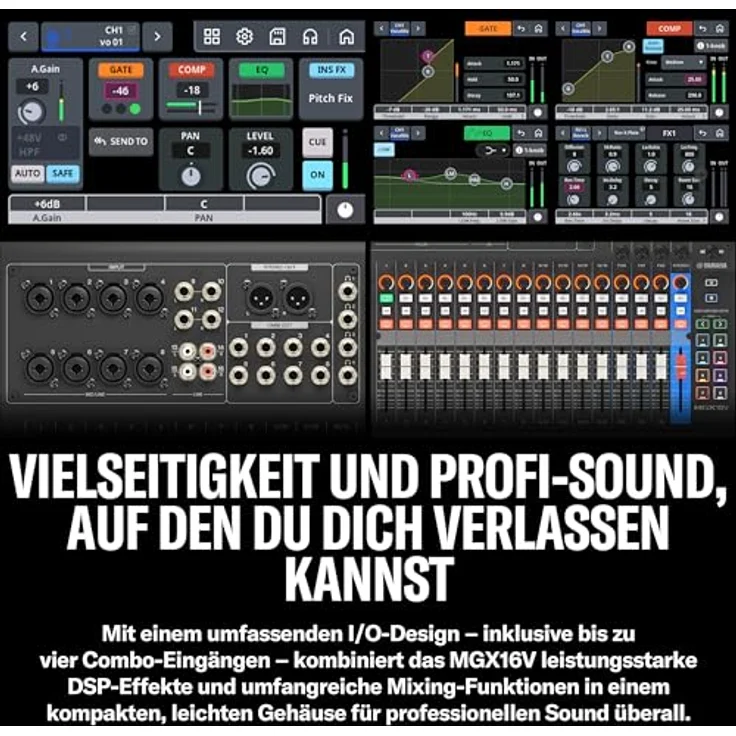 Yamaha MGX16V BK, 16-Kanal Digitalmischpult mit HDMI-zu-USB-Eingang, Bluetooth 5.0 und 16-Spur Recording, Schwarz – Bild 8