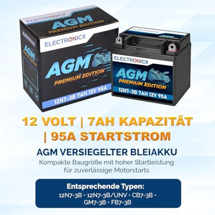 Electronicx AGM-12N7-3B, 7Ah 12V AGM Motorradbatterie - wartungsfrei, auslaufsicher und rüttelfest für Motorrad, Roller und Quad – Bild 5