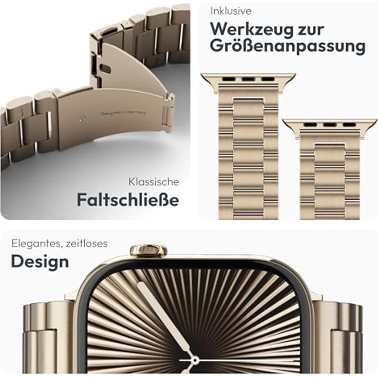 VONMÄHLEN Link Bracelet, Edelstahlarmband für Apple Watch, Sunset Gold, Titan Grad 2, 44 | 45 | 46 | 49mm, elegantes Five-Link Design – Bild 3