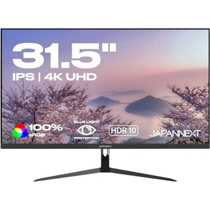 JapanNext JN-IPS315UHDR 31,5 Zoll IPS 4K UHD Monitor | HDR-Technologie, Neigungsverstellung, integrierte Lautsprecher, VESA-kompatibel, sRGB 100%, G-Sync/FreeSync, 2 Jahre Garantie