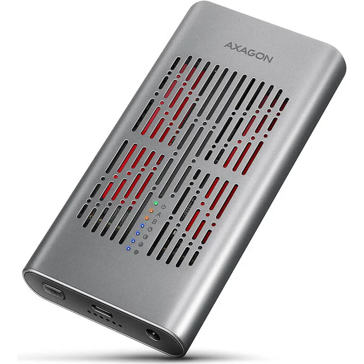 AXAGON EEM2-20GD, Externes SSD-Gehäuse für 2x NVMe SSDs, USB 20Gbps, aktive Kühlung, grau