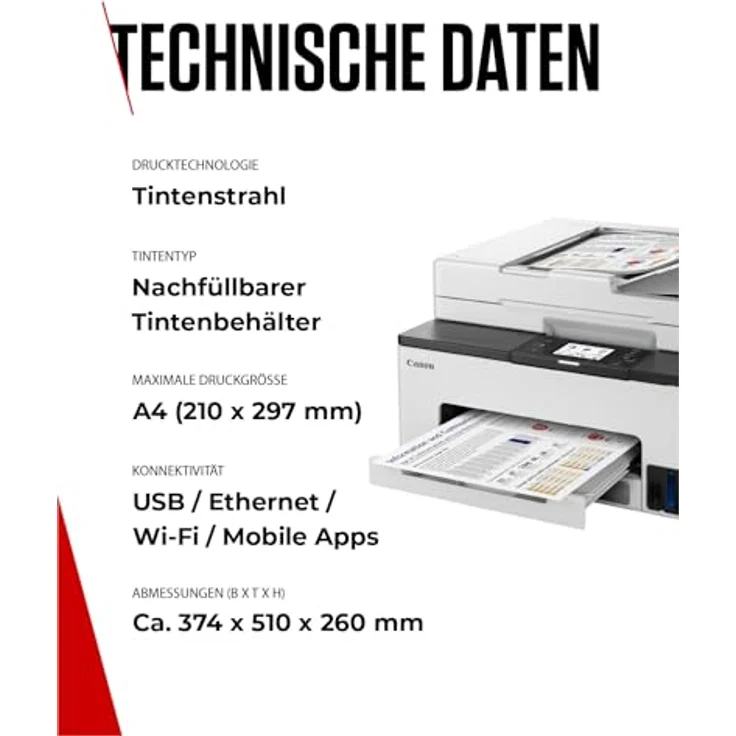 Canon MAXIFY GX2051, 4 in 1 Tintenstrahl-Multifunktionsdrucker mit Duplex-Funktion, WLAN und 6,7 cm Touchscreen, weiß – Bild 6