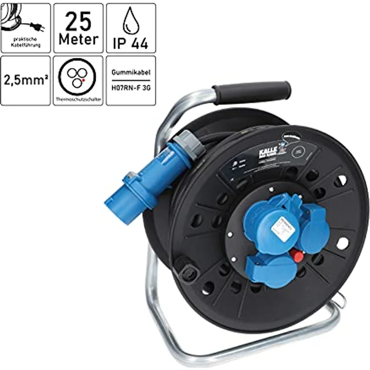 KALLE DAS KABEL CEE-Campingkabeltrommel KTG mit Adapter, IP44, 25m H07RN-F 2,5mm², Blau – Bild 2