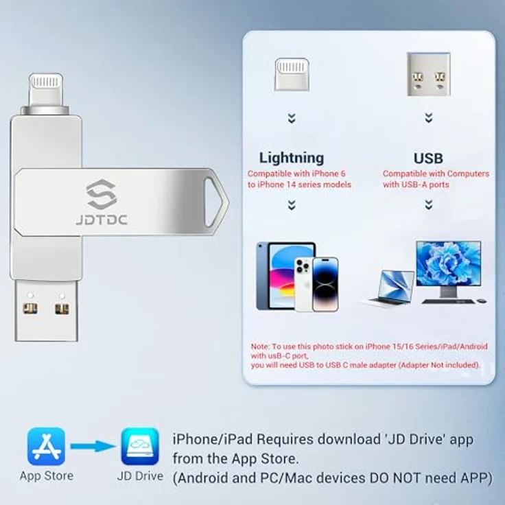 USB Flash Drive für iPhone Speicher für iPhone Lightning Flash Memory iOS USB Flash Drive Lightning USB Flash Drive Externer Speicher für iPhone iPad 64GB Apple Zertifiziert 128GB – Bild 5