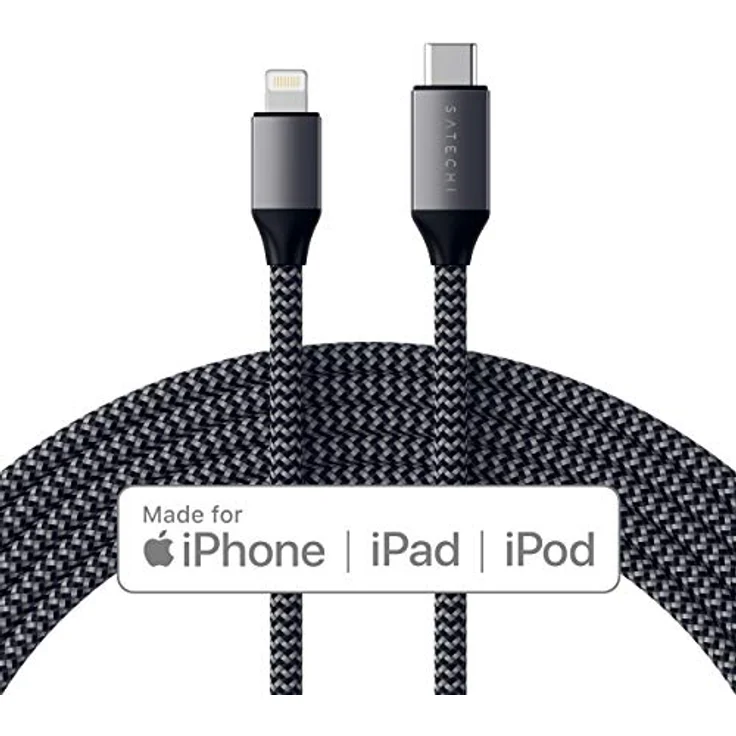 Satechi ST-TCL18M, 1,8 m, Lightning, USB C, Männlich, Männlich, Schwarz, Grau – Bild 3