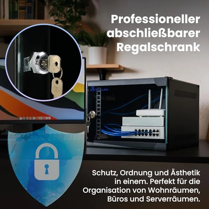 Extralink Netzwerkschrank 10 Zoll 6HE, Serverschrank mit 310 mm Tiefe, Traglast 30 kg, 180° Öffnung, Schwarz für Heimnetzwerk & IT-Geräte – Bild 3