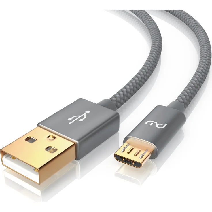 Primewire Premium Micro USB 2,4A Schnellladekabel, 5m, Nylonkabel mit Metallstecker, High Speed Datenübertragung bis 480 Mbps