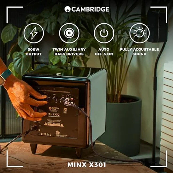 Cambridge Audio Minx X301-300 Watt Aktiv-Subwoofer mit zusätzlichem Basstreiber und voll einstellbarem Klang - Weiß – Bild 3