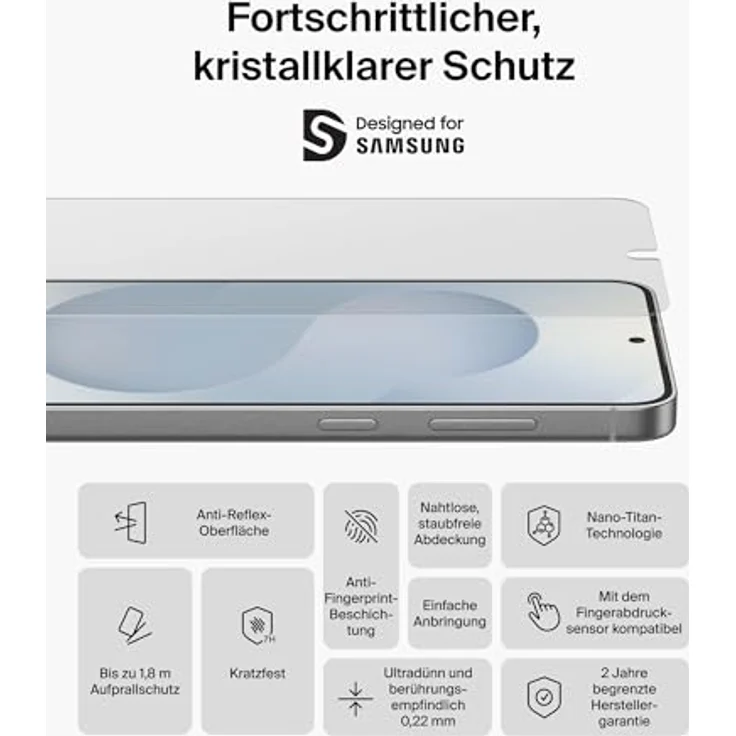 Belkin ScreenForce Titan EcoGuard, Anti-Reflex Schutzfolie für Samsung Galaxy S26, kratzfest, ultradünn mit 0,22 mm, Positionierungsrahmen, nachhaltige Herstellung – Bild 2