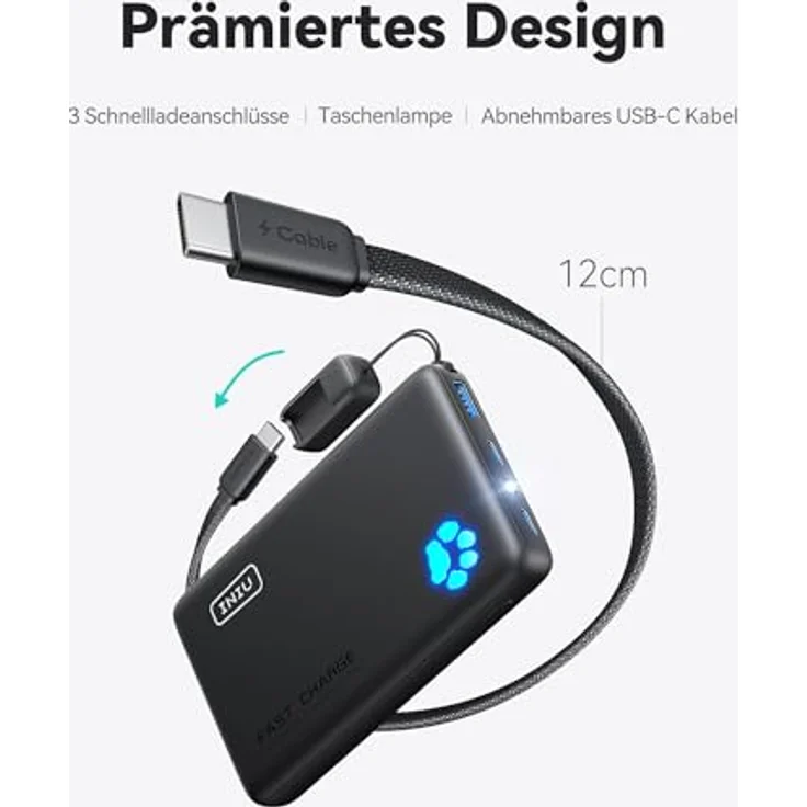 INIU Power Bank 10000mAh, 45W Schnellladegerät mit 2 USB-C und 1 USB-A Port, kompakt und leicht mit Taschenlampe, kompatibel mit iPhone 17/16/15 Pro Max, Samsung S24/S23, iPad – Bild 4