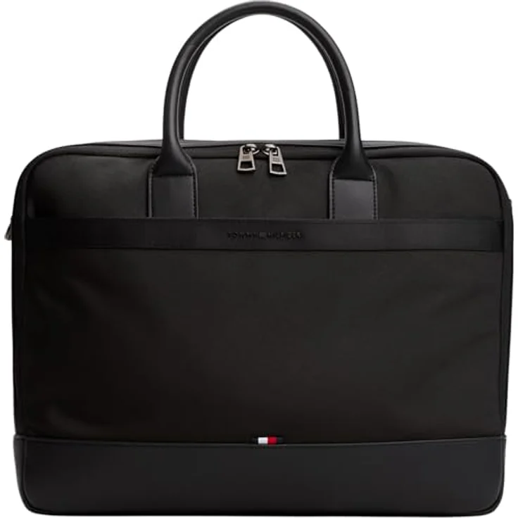 Tommy Hilfiger TH NYLON TRAVEL COMPUTER BAG, schwarze Laptoptasche mit abnehmbarem Schulterriemen und Reißverschlussfächern für Geschäftsreisen – Bild 1
