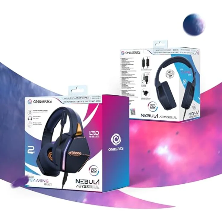 Oniverse Nebula Gaming-Headset PS5 PS4 Switch 2 Xbox PC Mac, 50 mm Lautsprecher, verstellbares Mikrofon, LED, atmungsaktive Stoffpolster, kabelgebunden, Blau – Bild 5