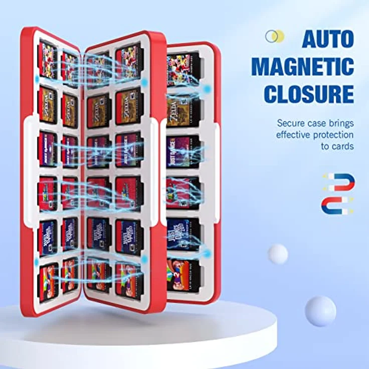 MoKo Spiel Aufbewahrungsbox, Game Case mit 48 Slots für Nintendo Switch 2/Switch OLED 2021/Lite, tragbarer Organizer im Pokéball-Design, wasser- und staubdicht – Bild 3