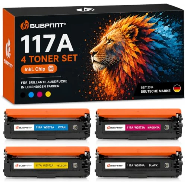 Bubprint 4 Toner kompatibel mit HP 117A, Set in Schwarz, Cyan, Magenta und Gelb - je 1.000 Seiten Schwarz und 700 Seiten pro Farbe – Bild 1