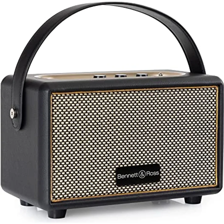 Bennett & Ross BB-820BK Blackmore Junior Version 2020 - Retro Bluetooth Lautsprecher in Lederoptik mit 5200 mAh Akku - Vintage Speaker mit 20W - MicroSD-Eingang mit MP3-Player - Aux-in - Schwarz – Bild 1