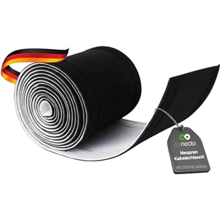 conecto Neopren Kabelschlauch mit Klettverschluss universell Kabelkanal Kabelmanagement Kabelorganizer Kabelführung schwarz-weiß, 1,5m – Bild 2
