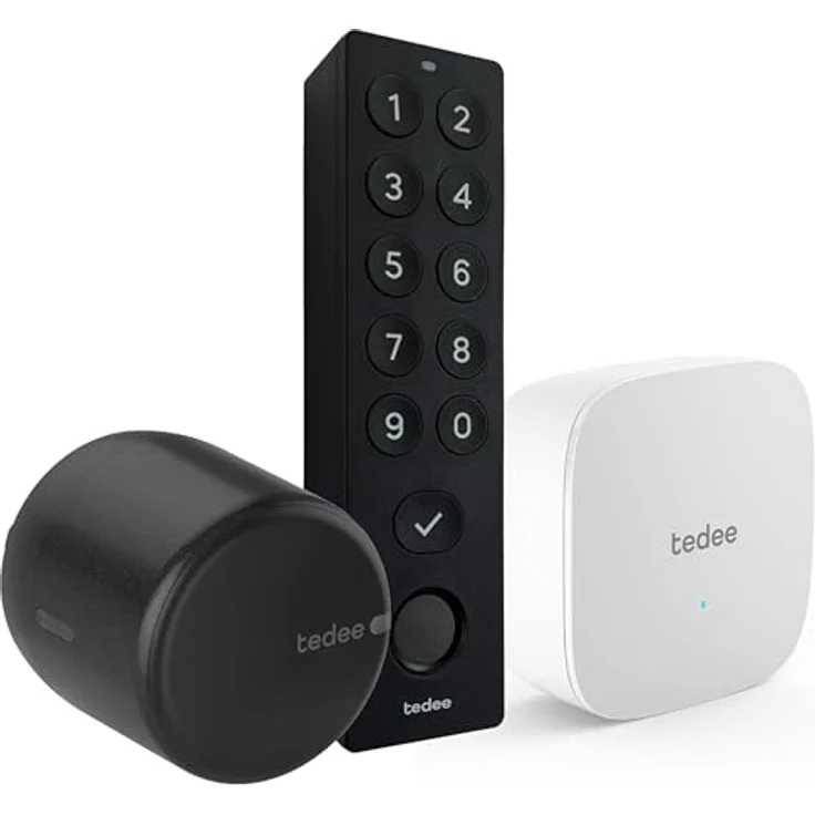 tedee GO 2 Set, smartes Türschloss Schwarz mit WLAN-Bridge und biometrischem Tastenfeld, kompatibel mit iOS und Android, PIN+Fingerprint, Auto-Unlock, inkl. Zubehör – Bild 1