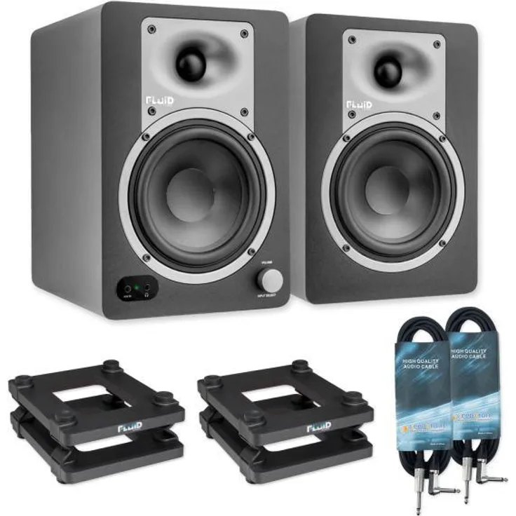 Fluid Audio C50BT, aktive 5 Zoll Studiomonitore mit Stativen, Bluetooth 5.0 und Kabel
