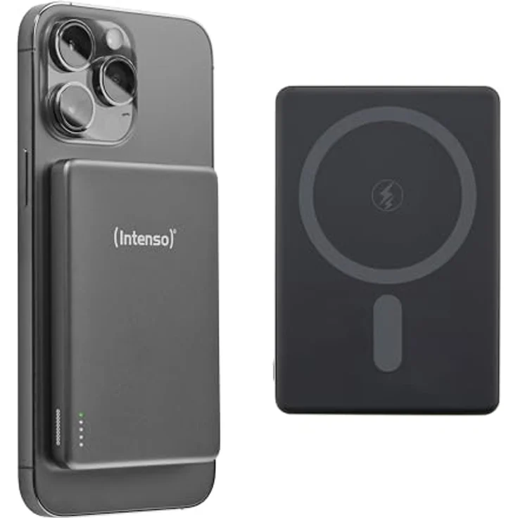 Intenso MW5000 Magnetische Powerbank 5000 mAh – MagSafe kompatibel, Wireless Charging 15W, USB-C PD 20W, kompakt und flach – Grau – Bild 1