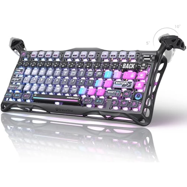 GravaStar Mercury K1 Pro Gaming Tastatur, Kabellos, 75% Gasket Hot-Swap, RGB-Beleuchtung, Bluetooth 5.0/2.4G/USB-C, QWERTY (Galaxie Schwarz) – Bild 1