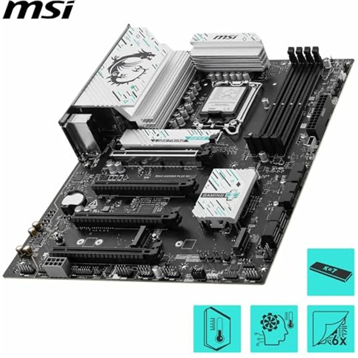 MSI B860 Gaming Plus WiFi Mainboard, ATX - Unterstützt Intel Core Ultra Prozessoren (Series 2), LGA 1851 - DDR5 Memory Boost 8600+ MT/s (OC), PCIe 5.0 x16 x16, M.2 Gen5, Intel Killer 5G LAN, Wi-Fi 7, Schwarz – Bild 4