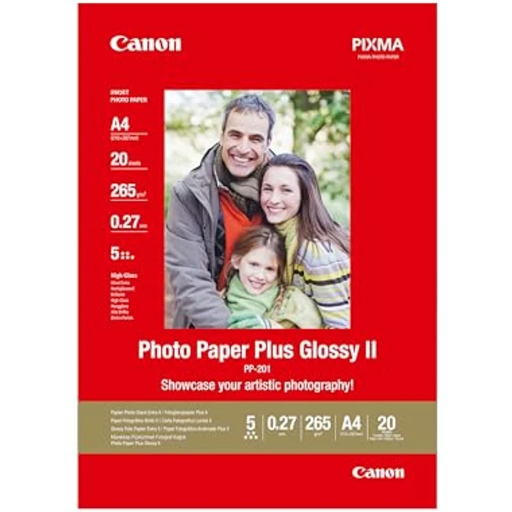 Canon Photo Paper Plus II PP-201 - Fotopapier, glänzend - A4 (210 x 297 mm) - 260 g/m2 - 20 Blatt (2311B019) – Bild 2