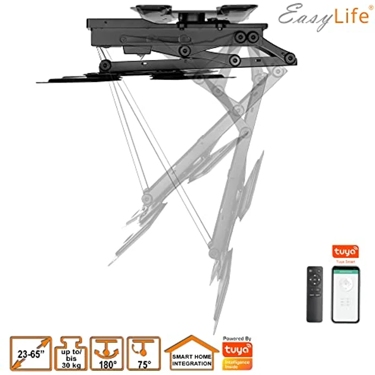 EasyLife - TV Deckenhalter elektrisch drehbar, für 23-65 Zoll Displays, VESA bis 400x400, schwarz, Smart Home Integration mit Fernbedienung und Memory-Funktion – Bild 4