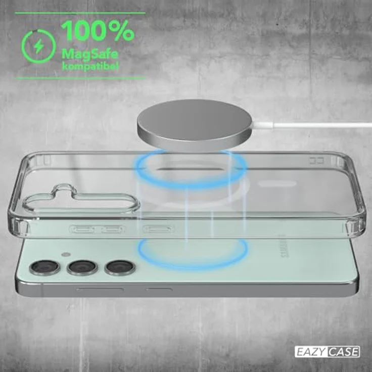 EAZY CASE Hülle für Galaxy S24 FE, transparente Schutzhülle mit Qi Charging, ultra aufprallsicher, stoßfest und kratzfest, weiß, mit Kameraschutz – Bild 3