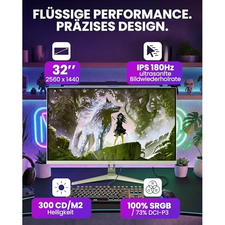 Arozzi Nova 32 Zoll Gaming Monitor, 180Hz QHD, Farbraum 99% sRGB, flimmerfrei, Waldgrün – Bild 2