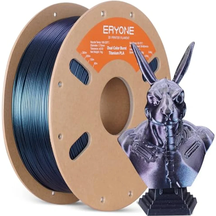 ERYONE Glitter PLA Filament, 1.75mm, 1kg, Dual Color Burnt Titanium Blue & Rose, für 3D-Druck mit metallic glänzendem Finish – Bild 1