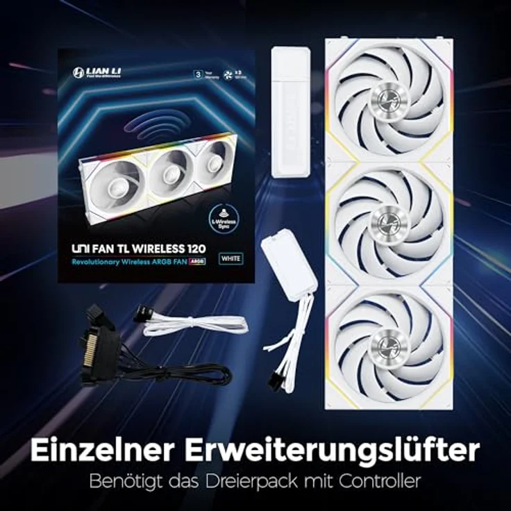 Lian Li UNI FAN TL Wireless PC Lüfter 120mm RGB – 3er Pack Gaming PC Lüfter Weiß | PWM Lüfter - 26 ARGB LEDs - bis 2.600 U/min - hoher Airflow - Leise – Bild 3