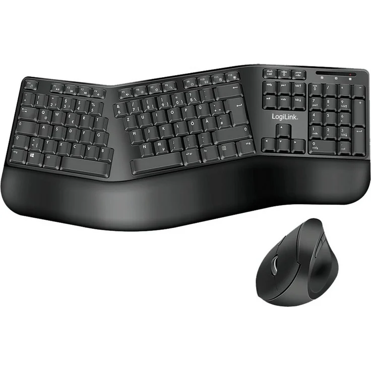 LogiLink LOGILINK Tastatur- und Mausset ID0211 ergonomische Tastatur, Schwarz, kabellos, mit Handballenauflage und präzisem dpi-Sensor