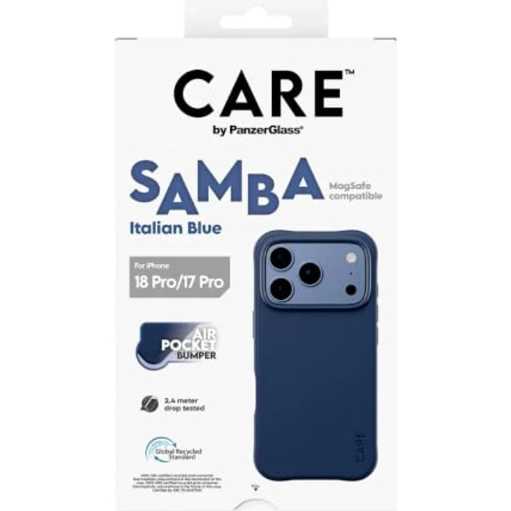 CARE by PanzerGlass Samba Case Italian Blue mit MagSafe für Apple iPhone 18 Pro | 17 Pro – Sturz- und kratzfeste Schutzhülle aus selbstheilendem TPU, kompatibel mit kabellosem Laden – Bild 3
